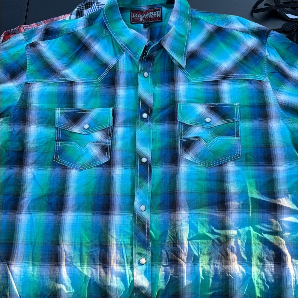New Rock & Roll Cowboy Men's Green and Black Plaid Button Down Shirt